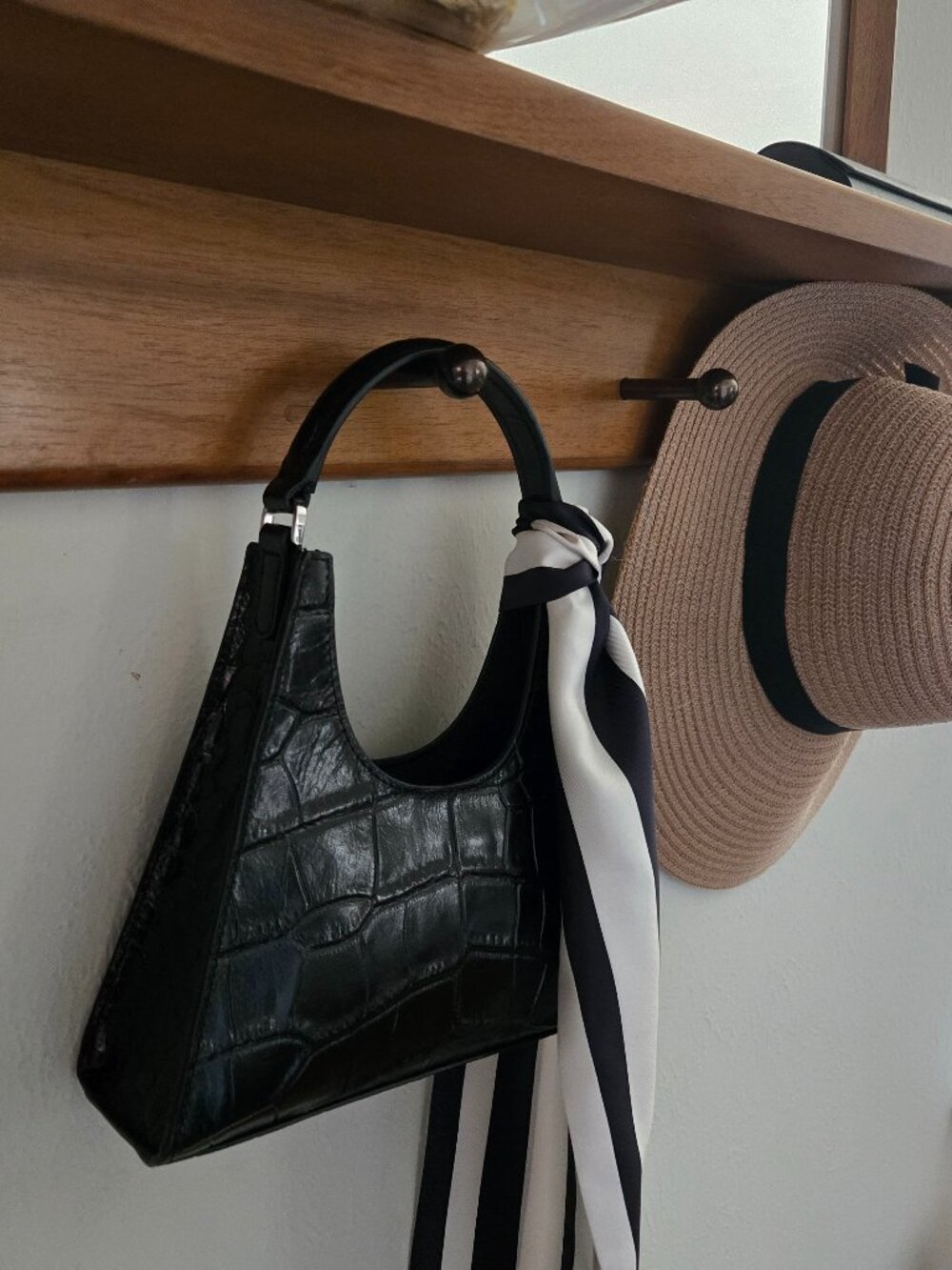 Staud mini croc embossed leather hobo bag